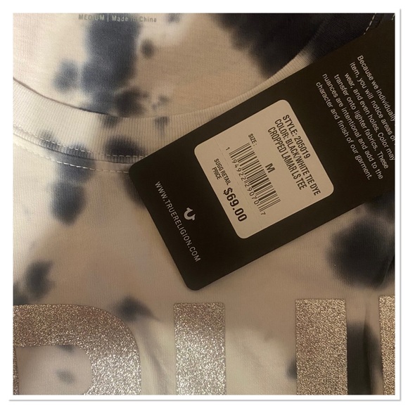 True Religion Women’s Long Sleeve Tie Dye Crop Lamar Tee Shirt NWT - Picture 5 of 5